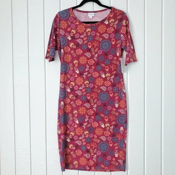 LuLaRoe | Dresses | Lularoe Julia Dress Meduim Moana Tropical Print Bodycon  Fitted Pink Orange Nwt | Poshmark